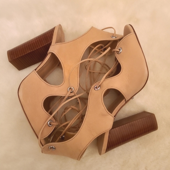 New Schutz Hollie Lace Up Stacked Chunky Heels - Picture 6 of 7